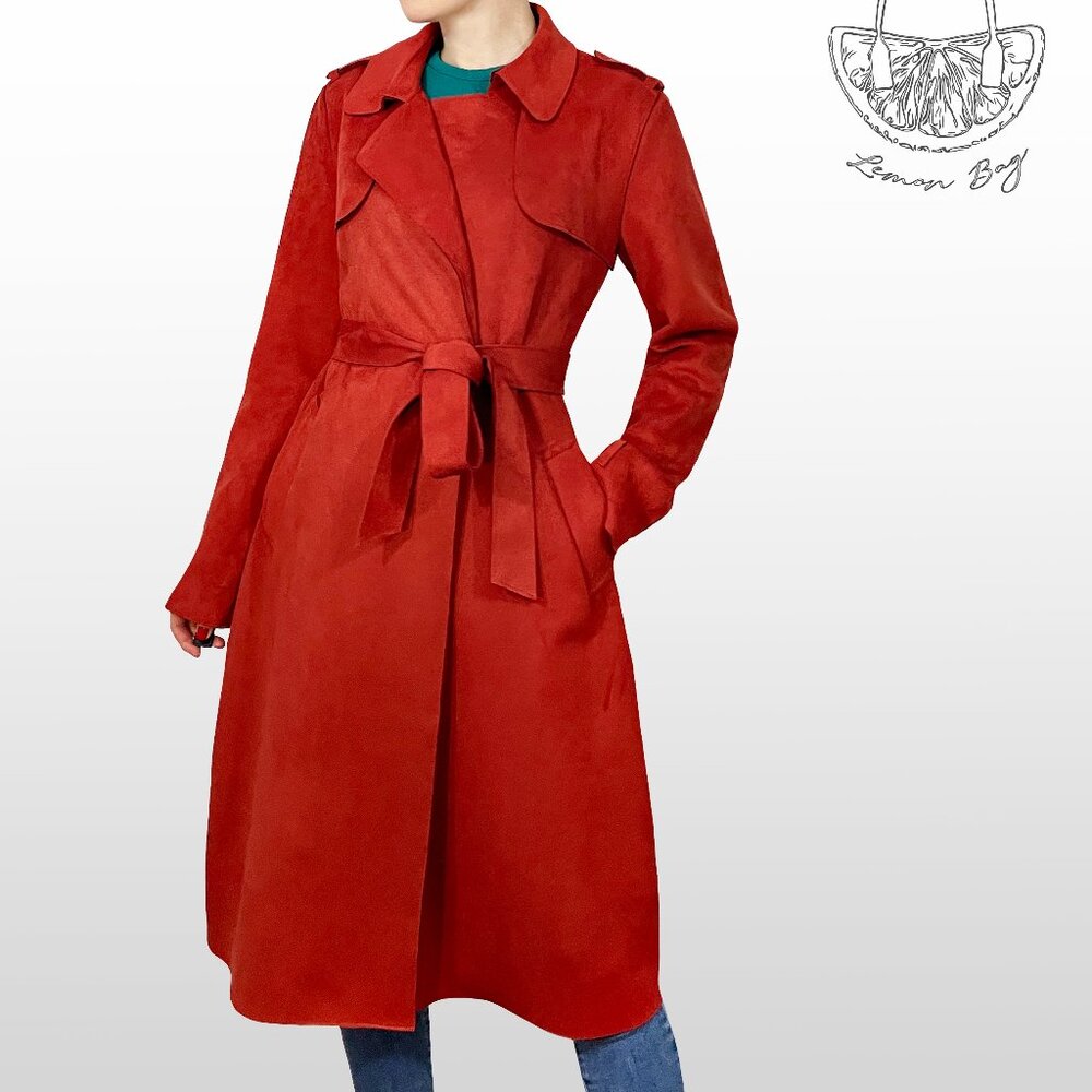 Forever 21 / Midi Wrap Suede Trench Coat / Color Brick Red/ Size S